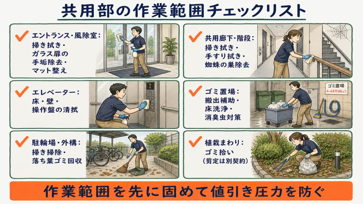共用部の作業範囲チェックリストを示す図