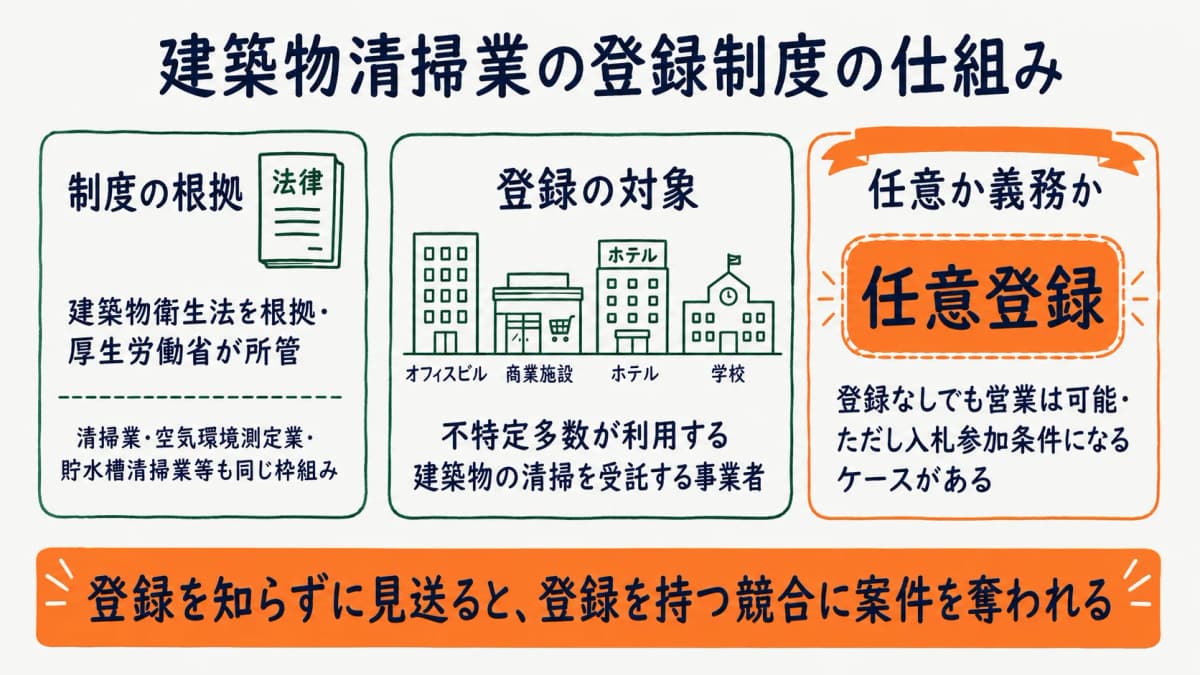 建築物衛生法に基づく登録制度の仕組みを示す図