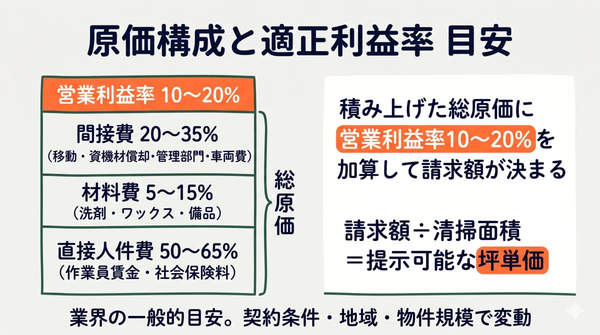 原価構成と適正利益率を示す図