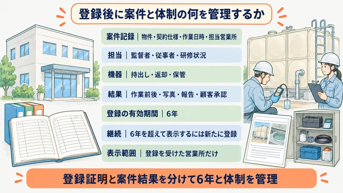 受水槽と残留塩素測定器を写真付き作業報告へ記録する図