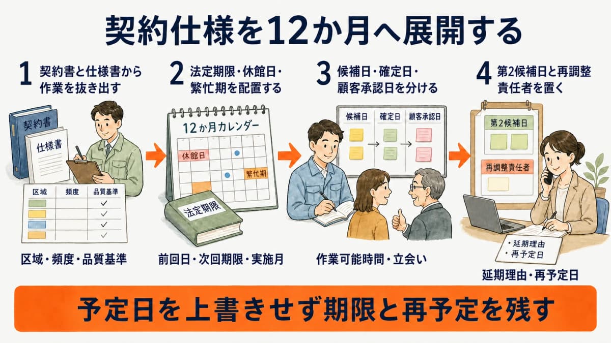 契約仕様を12か月へ配置する4段階の手順