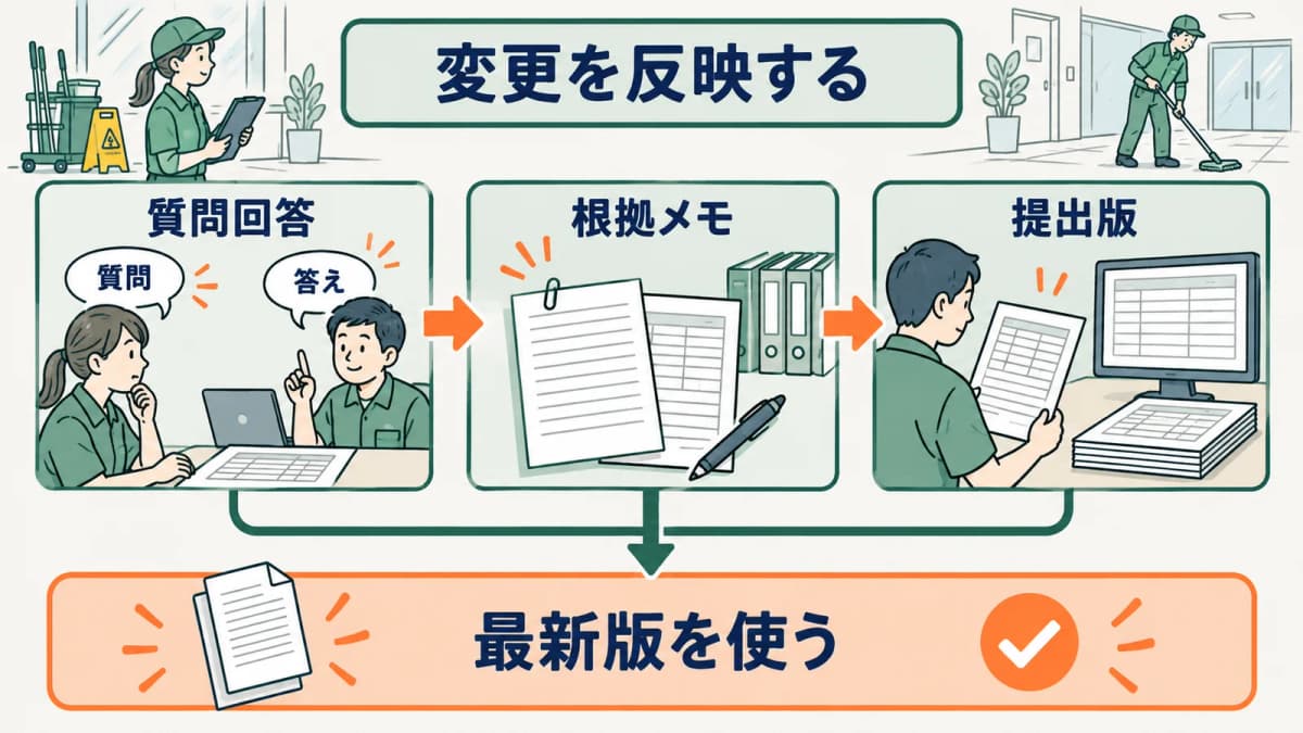 回答変更を内訳と根拠メモへ反映する流れ