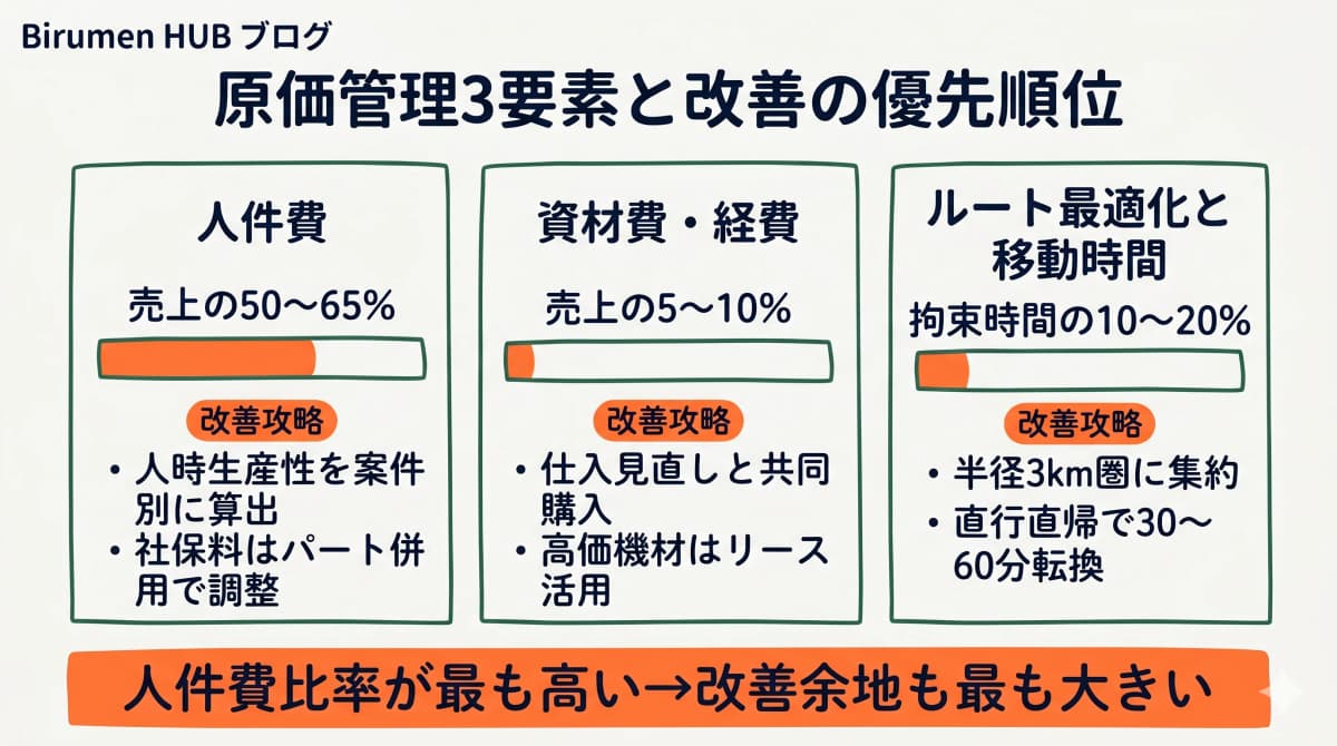 清掃業の原価管理3要素と改善の優先順位