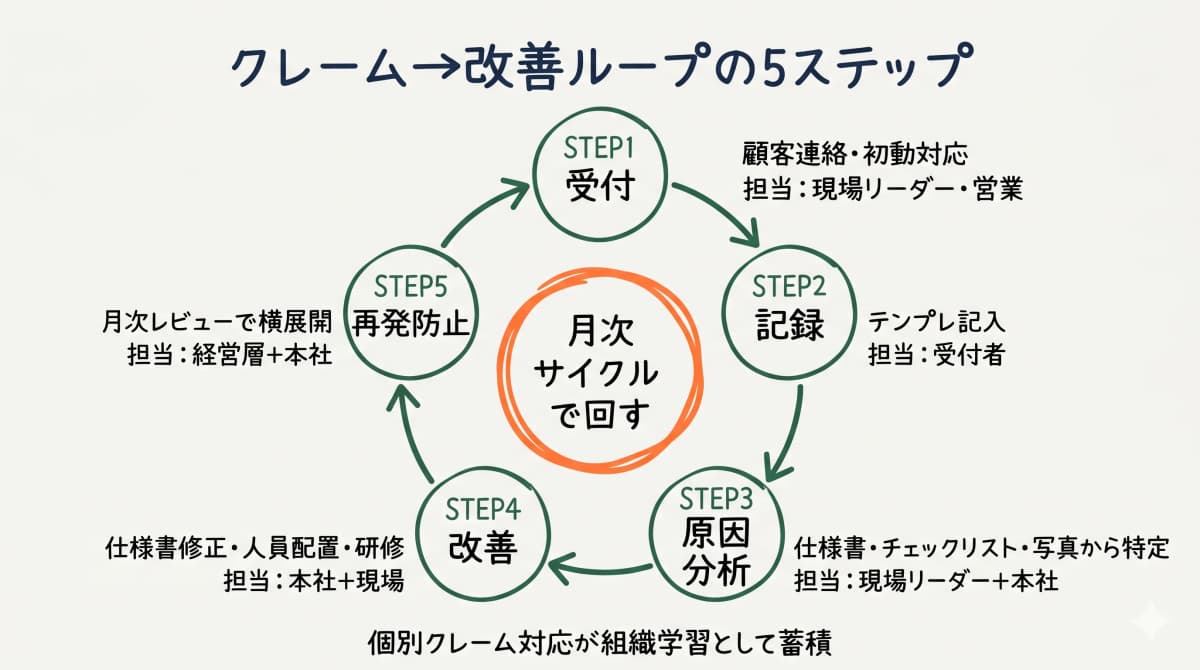 クレーム→改善ループの5ステップ