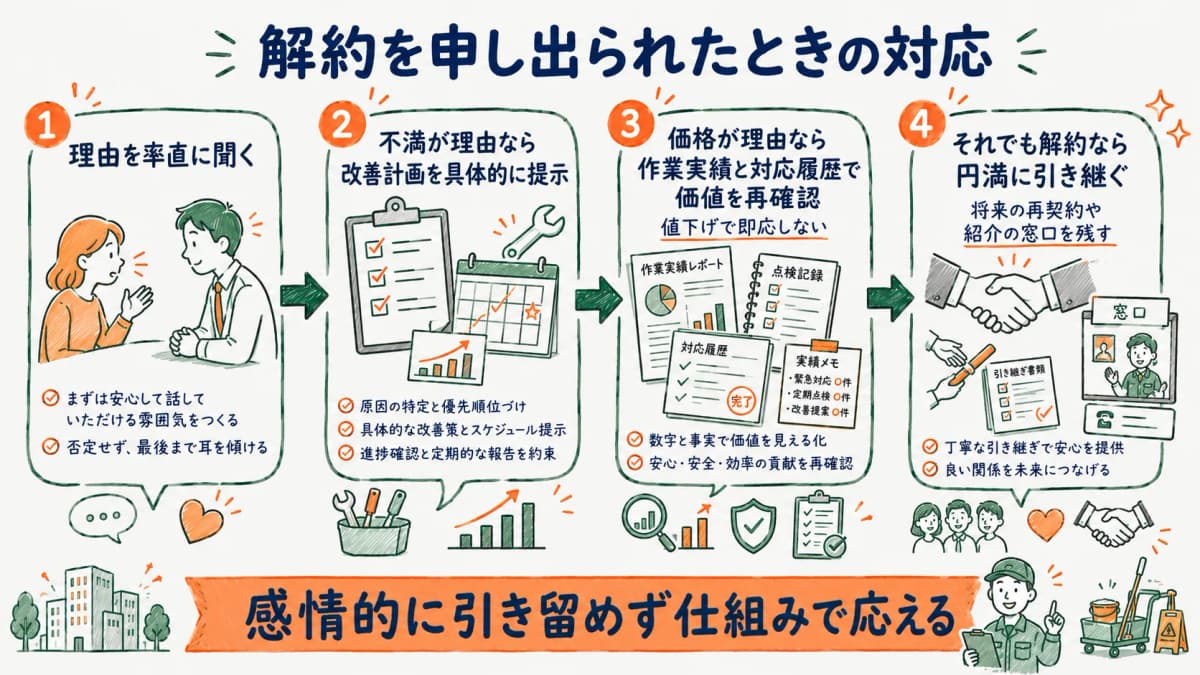 解約申し出への対応ステップを示す図
