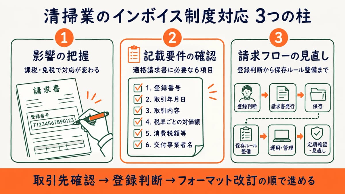 清掃業のインボイス制度対応の全体像を示す図