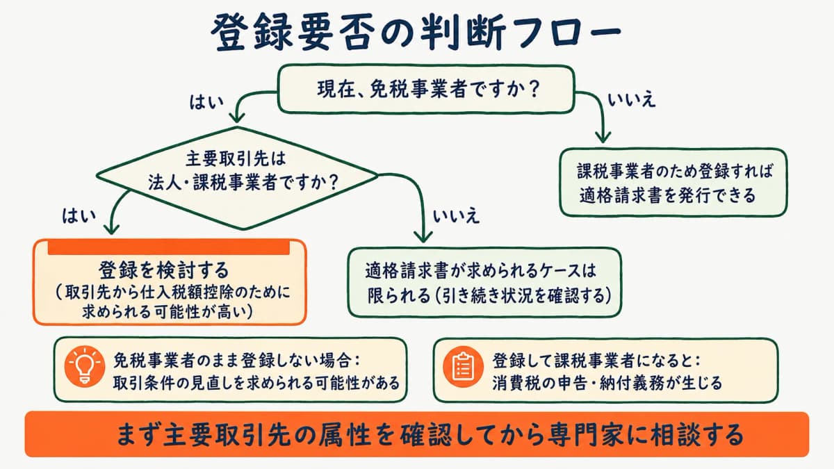 適格請求書発行事業者への登録を判断するフローを示す図