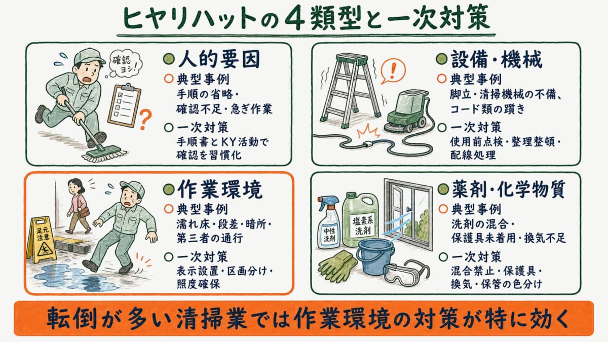 ヒヤリハットを人・設備・環境・薬剤の4類型に分類した早見表の図