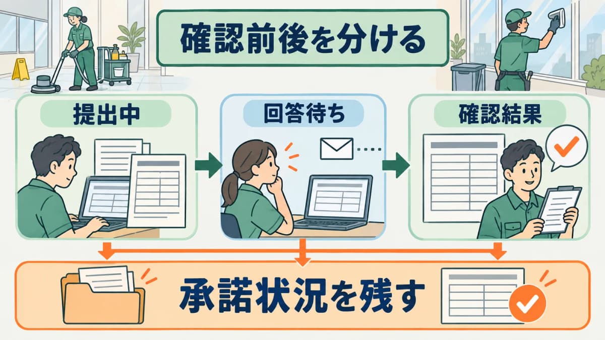 発注機関への確認前後を分ける連絡順