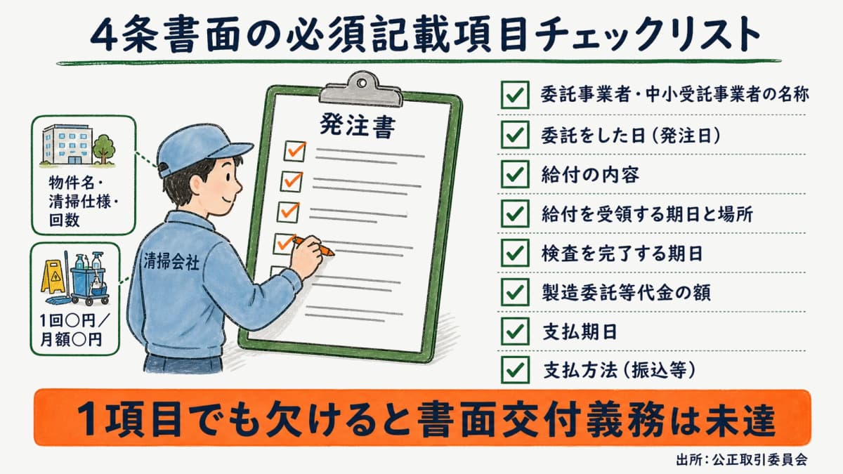 取適法4条書面の必須記載項目チェックリストの図