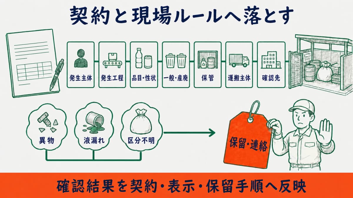 自治体照会・契約記録・異物・区分不明時の保留を現場ルールへ落とす図