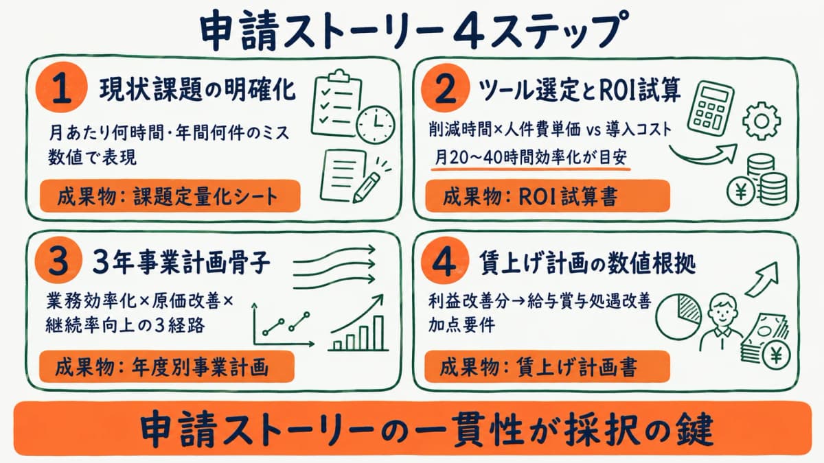 申請ストーリー4ステップの組み立て構造