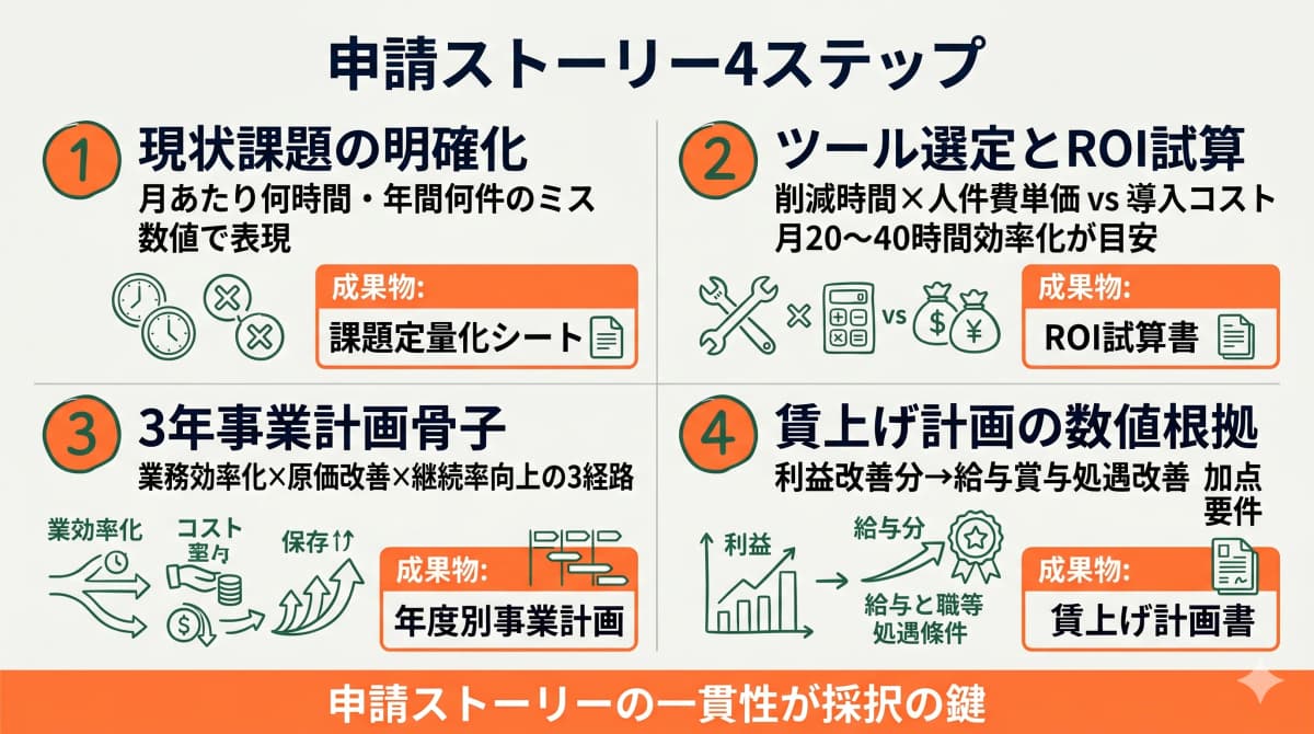 申請ストーリー4ステップの組み立て構造